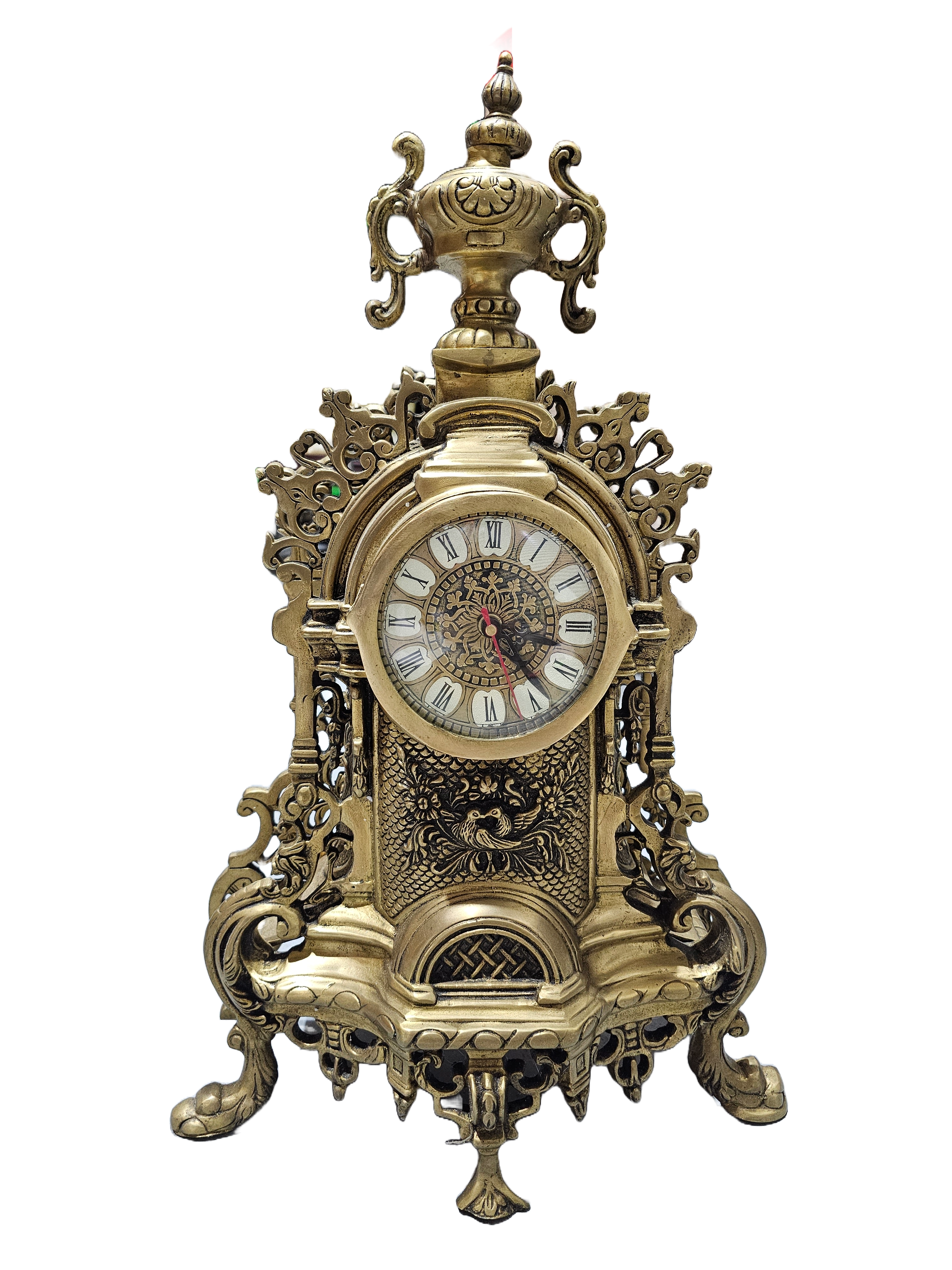 Antique english roman brass bronze sculpture home office tabletop clock watch