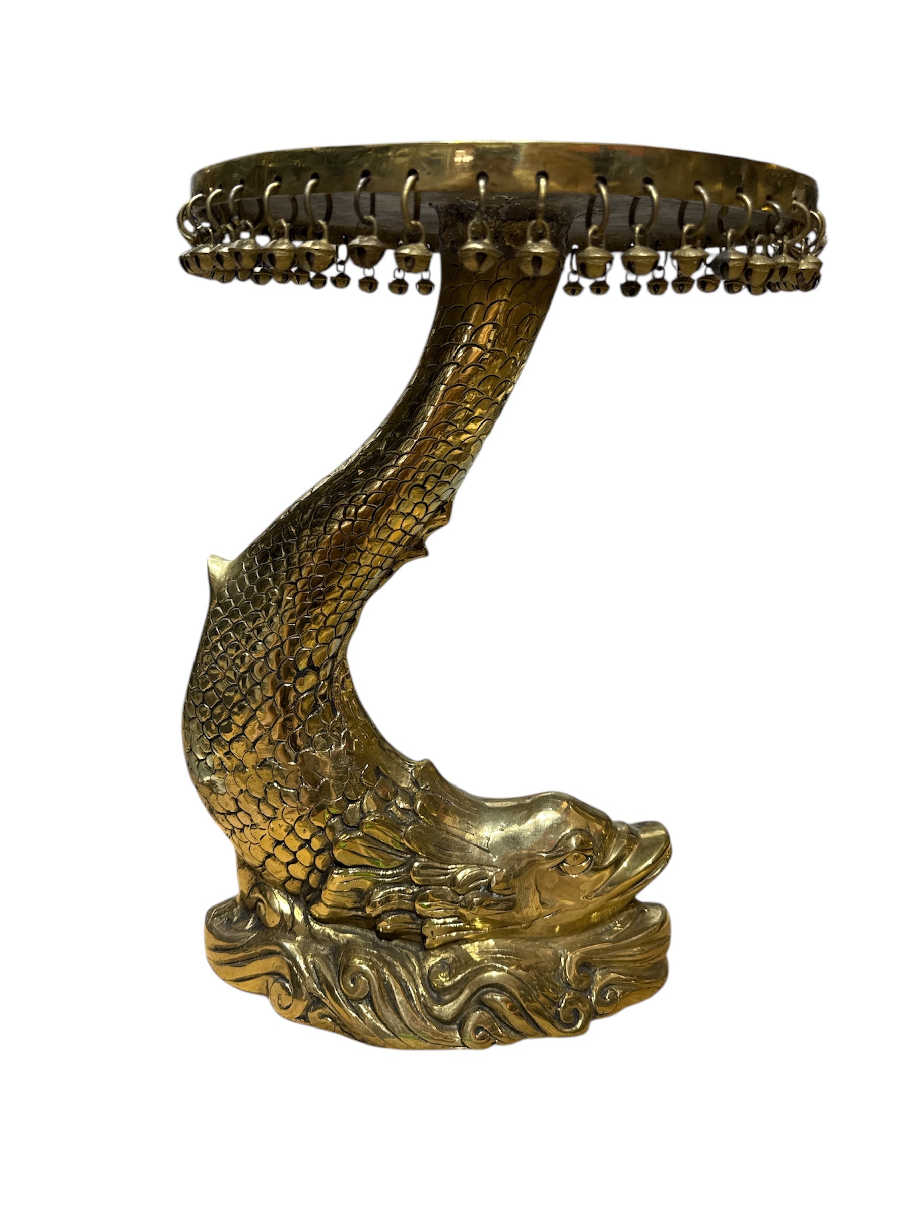 Antique look brass bronze counter console coffee top tribe designed fish statue home office religious decoration