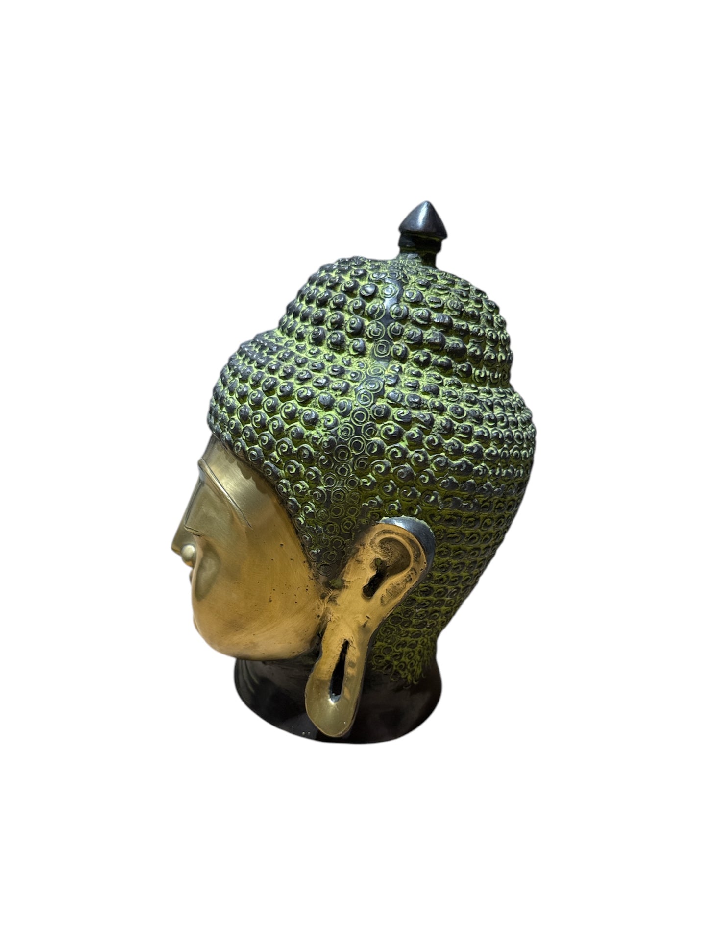 Antique look brass bronze / green / gold console tabletop buddha head statue home office religious decoration