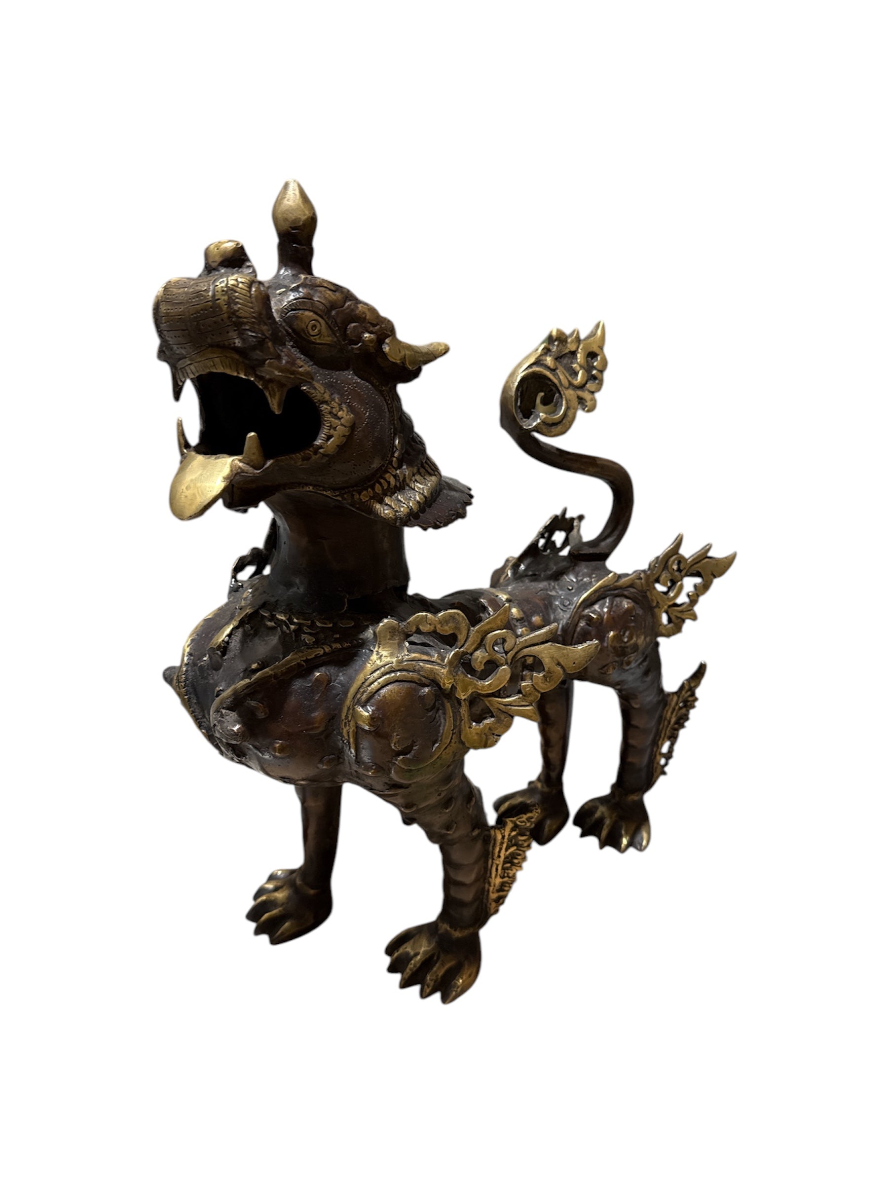 Antique look brass bronze counter console top tribe designed lion statue home office religious decoration