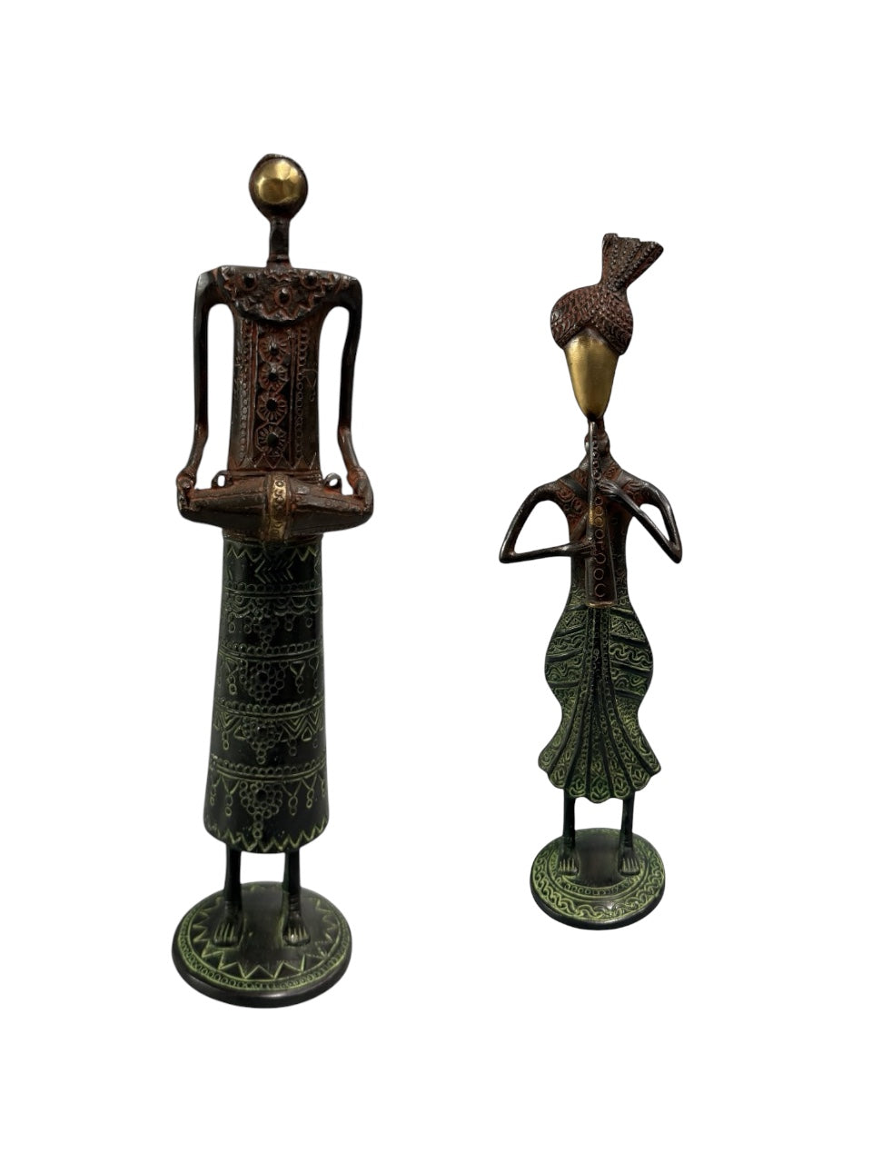 Beautiful divine ancient musician various musical instruments brass sculpture showpieces 2pcs set