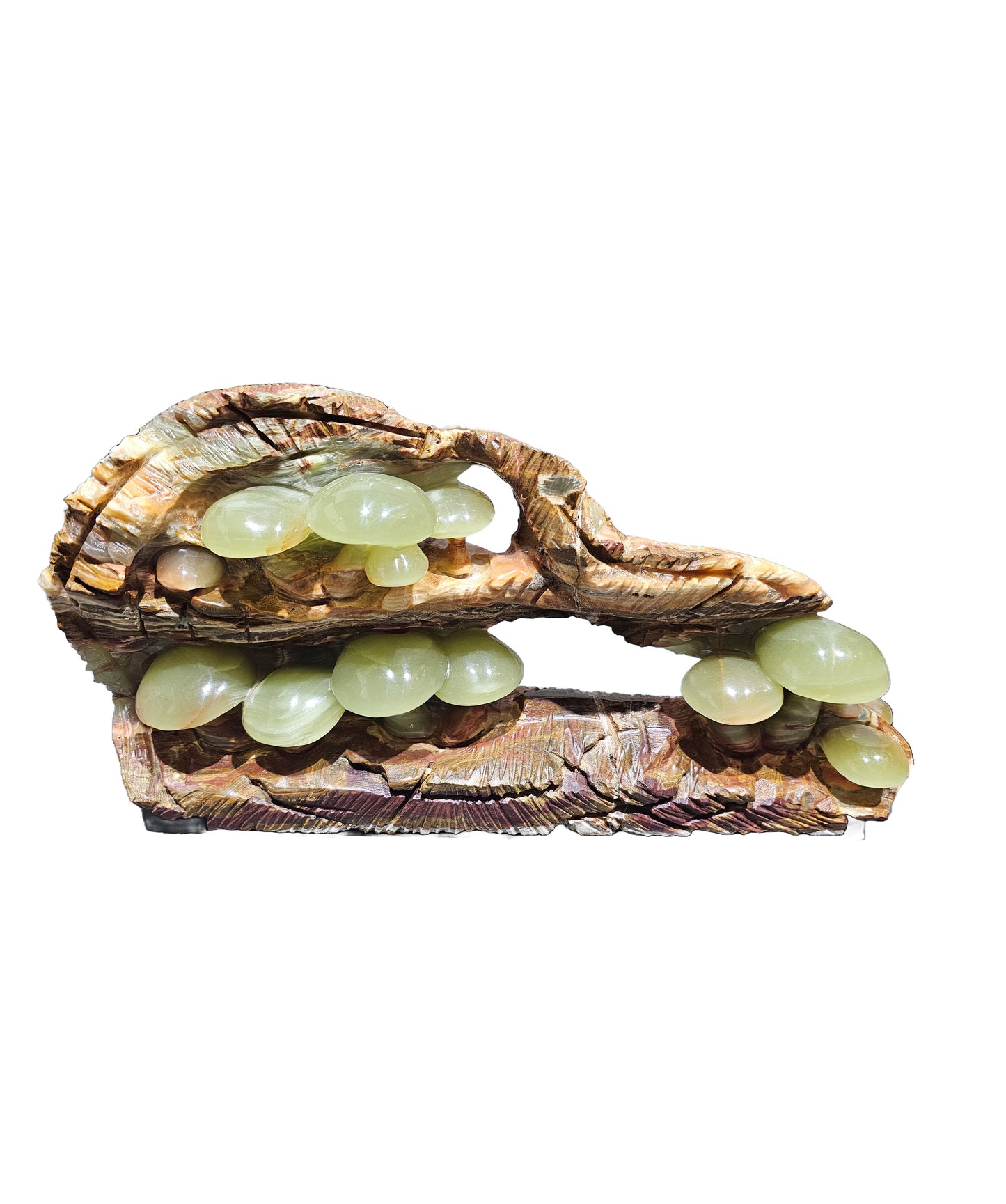 Beautiful green onyx stone jade lookalike sculpture carving garden mushroom design home office decoration housewarming gift