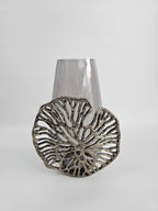 EHAIKA Luxury Flower Vase - Aluminum Gilded Lily Pad - Ombre Sea Kelp Green Coloured Glass