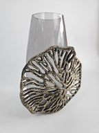 EHAIKA Luxury Flower Vase - Aluminum Gilded Lily Pad - Ombre Sea Kelp Green Coloured Glass