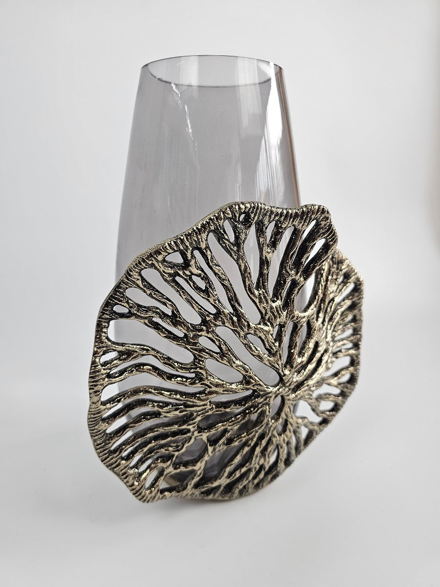 EHAIKA Luxury Flower Vase - Aluminum Gilded Lily Pad - Ombre Sea Kelp Green Coloured Glass