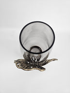 EHAIKA Luxury Flower Vase - Aluminum Gilded Lily Pad - Ombre Sea Kelp Green Coloured Glass