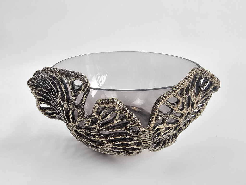 EHAIKA Decorative Bowl - Aluminum Gilded Lily Pad - Ombre Sea Kelp Green Coloured Glass