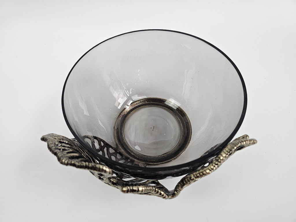 EHAIKA Decorative Bowl - Aluminum Gilded Lily Pad - Ombre Sea Kelp Green Coloured Glass