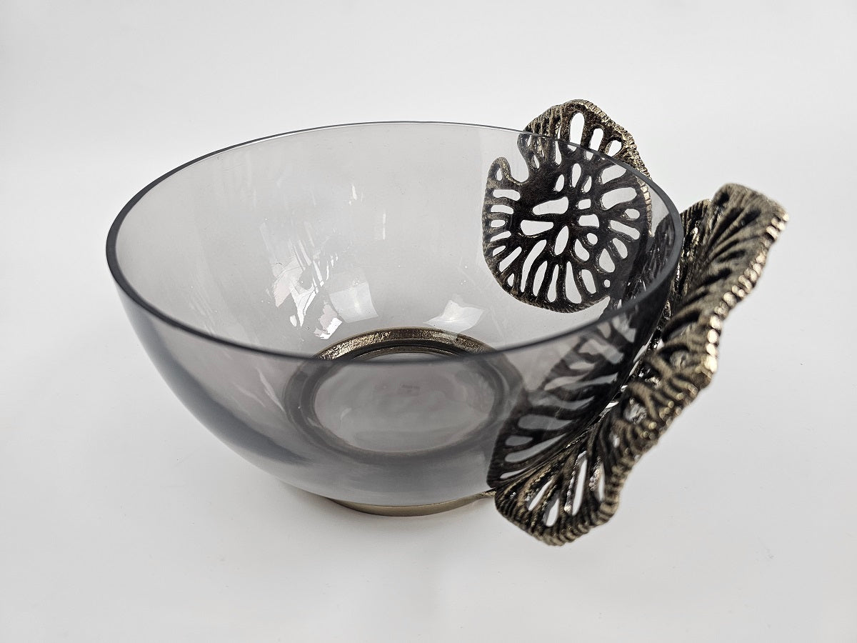 EHAIKA Decorative Bowl - Aluminum Gilded Lily Pad - Ombre Sea Kelp Green Coloured Glass