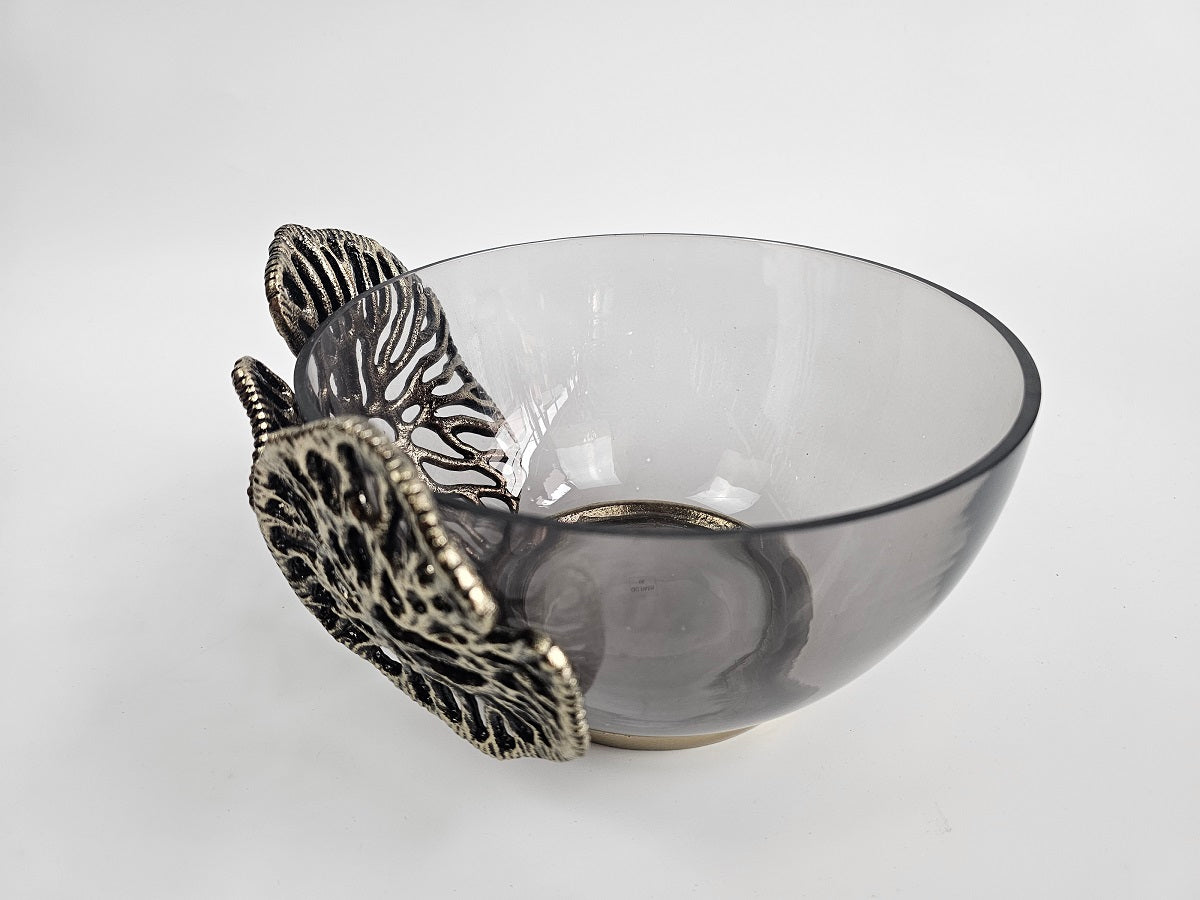 EHAIKA Decorative Bowl - Aluminum Gilded Lily Pad - Ombre Sea Kelp Green Coloured Glass
