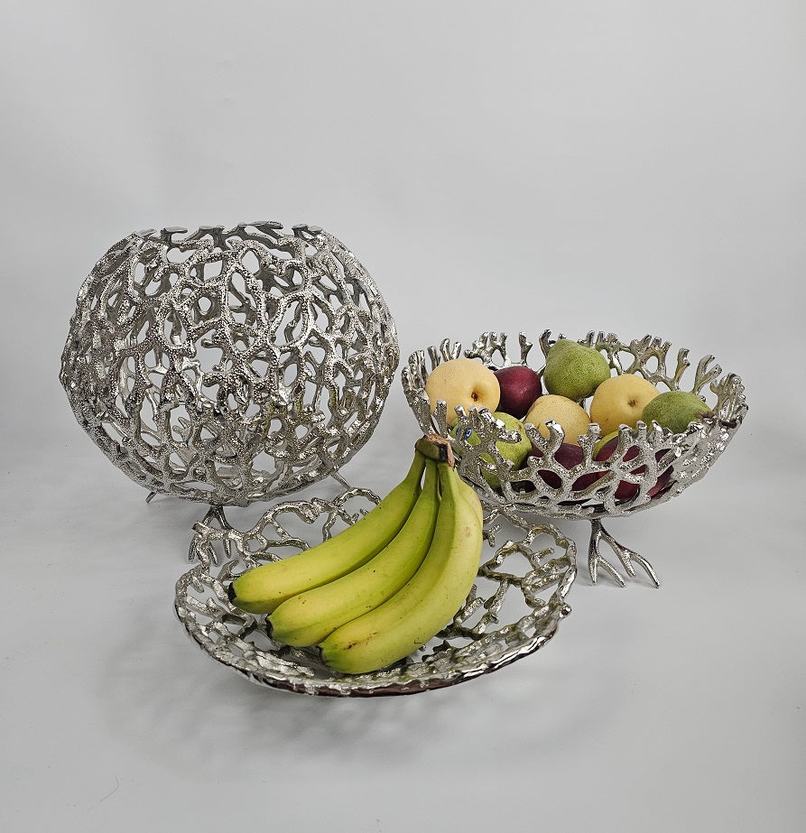 EHAIKA Sea Coral Design Serving Plate / Bowl (Set of 3) - Dinner Party, Aluminium Dinning Tableware