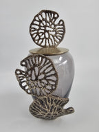 EHAIKA Luxury Decorative Jar - Aluminum Gilded Lily Pad - Ombre Sea Kelp Green Coloured Glass