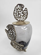 EHAIKA Luxury Decorative Jar - Aluminum Gilded Lily Pad - Ombre Sea Kelp Green Coloured Glass