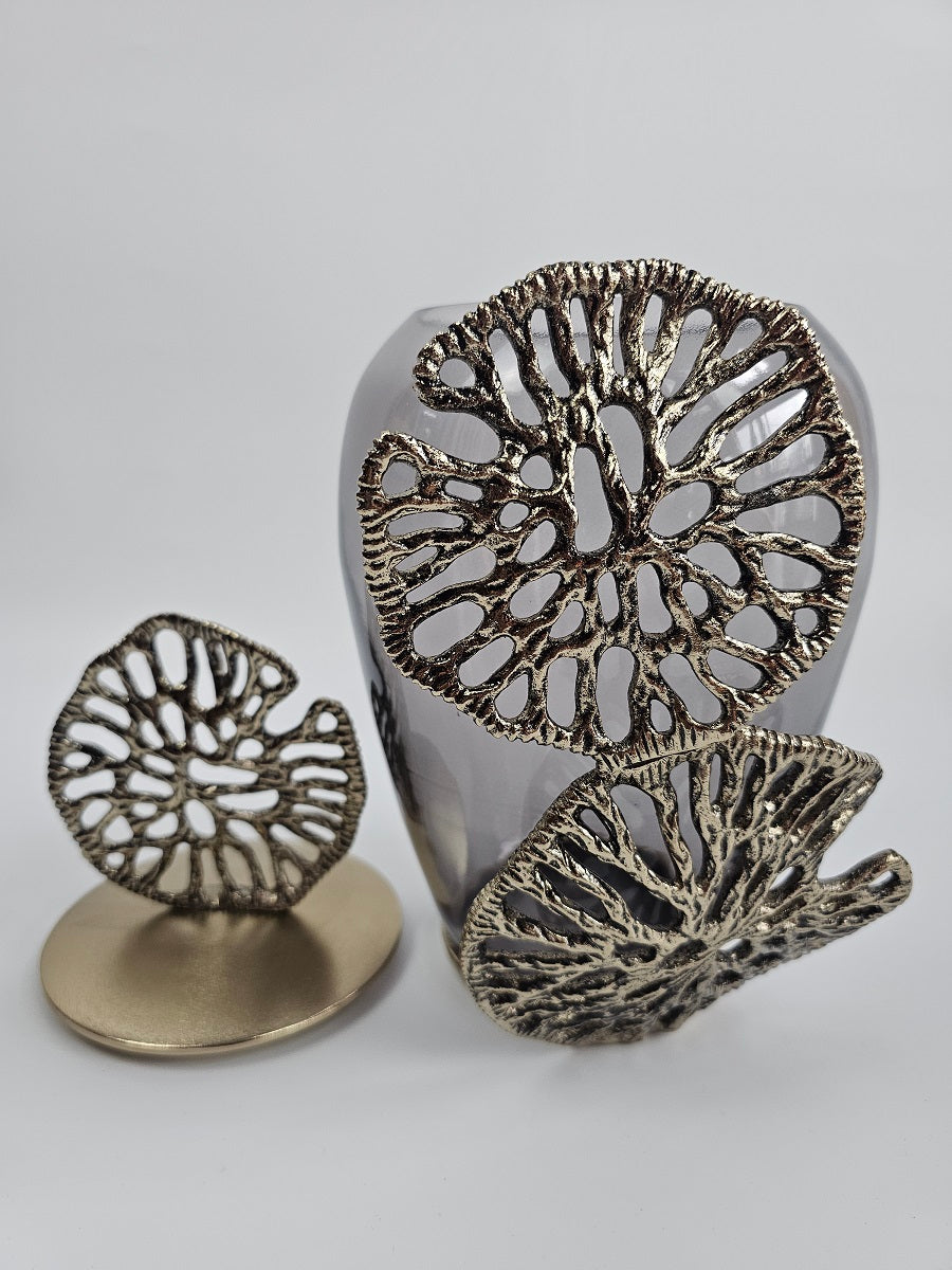 EHAIKA Luxury Decorative Jar - Aluminum Gilded Lily Pad - Ombre Sea Kelp Green Coloured Glass