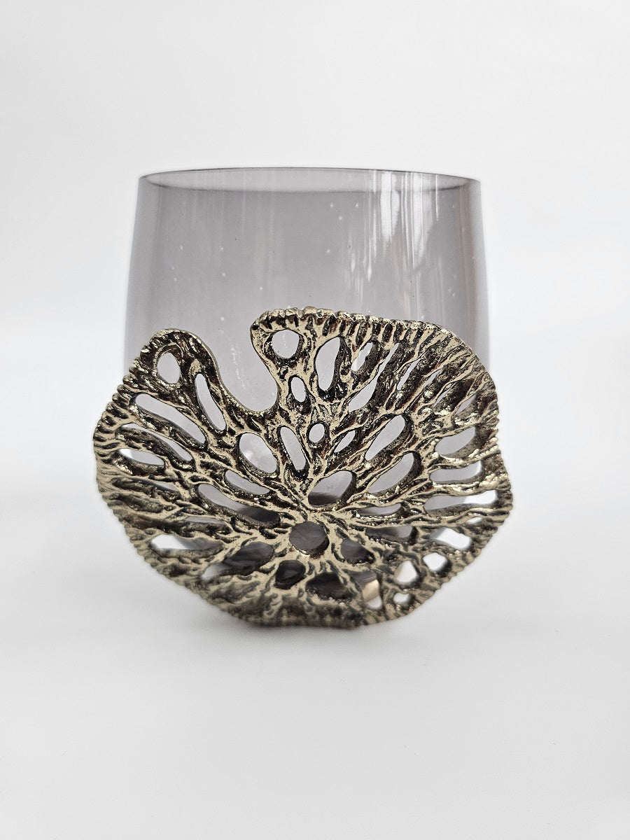 EHAIKA Votive Candle Bowl Holder - Aluminum Gilded Lily Pad - Ombre Sea Kelp Green Coloured Glass