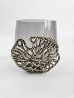 EHAIKA Votive Candle Bowl Holder - Aluminum Gilded Lily Pad - Ombre Sea Kelp Green Coloured Glass