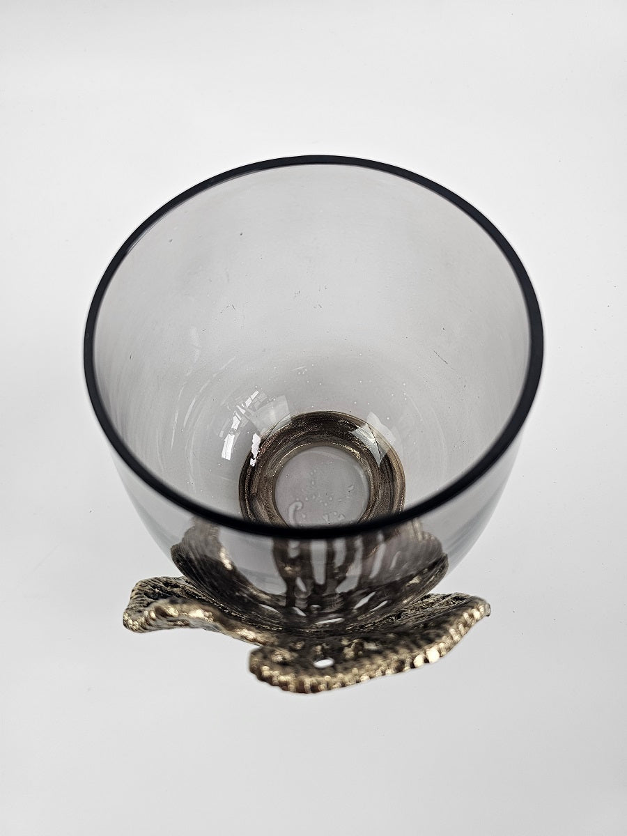 EHAIKA Votive Candle Bowl Holder - Aluminum Gilded Lily Pad - Ombre Sea Kelp Green Coloured Glass