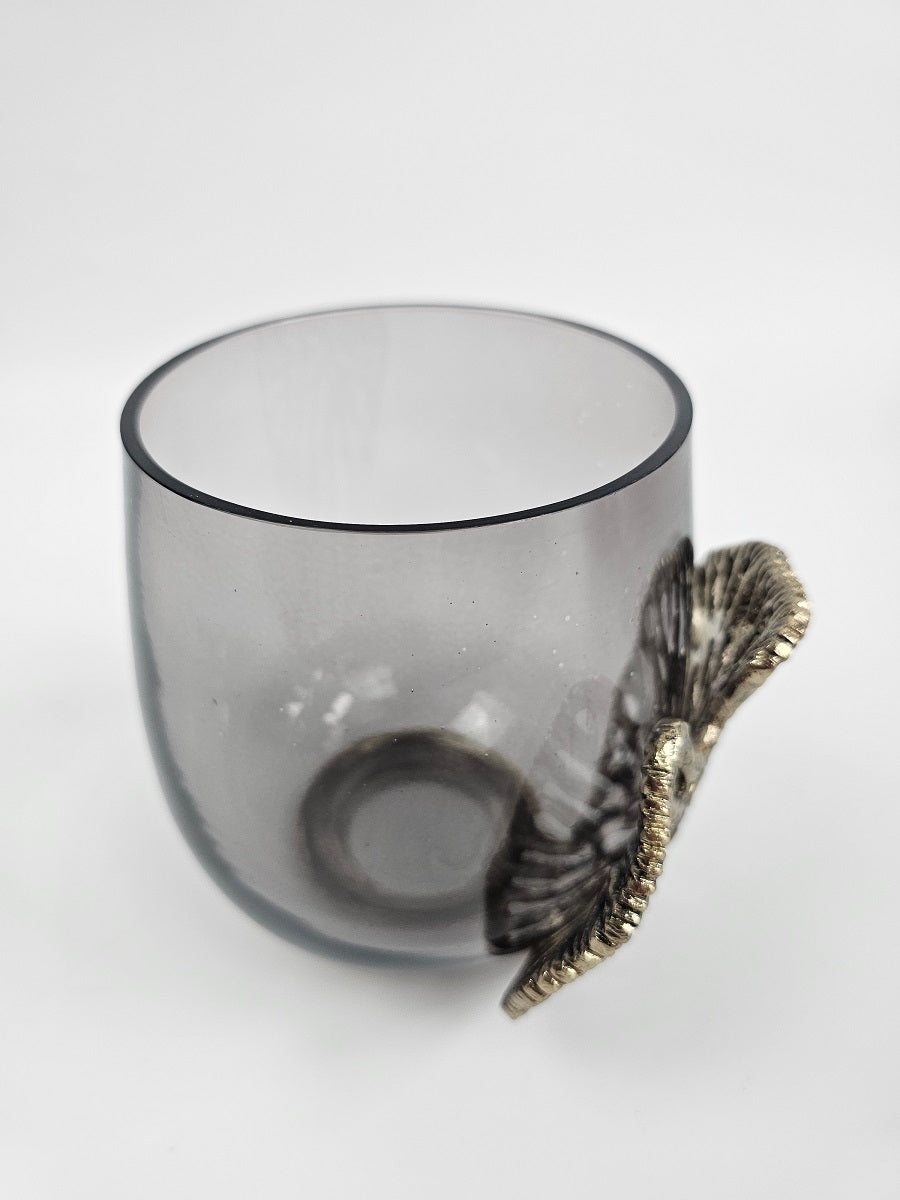 EHAIKA Votive Candle Bowl Holder - Aluminum Gilded Lily Pad - Ombre Sea Kelp Green Coloured Glass