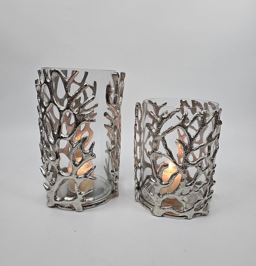 EHAIKA Sea Coral (Small) Flower Vase / Candle Holder With Glass Insert - Aluminium Tabletop Decoration