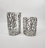 EHAIKA Sea Coral Flower Vase / Candle Holder With Glass Insert (Set of 2) - Aluminium Tabletop Decoration