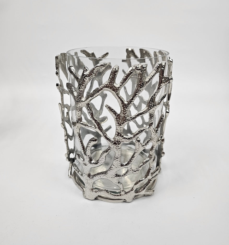 EHAIKA Sea Coral (Small) Flower Vase / Candle Holder With Glass Insert - Aluminium Tabletop Decoration