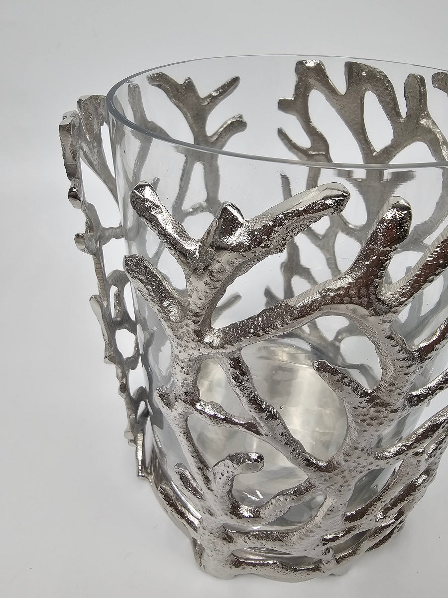 EHAIKA Sea Coral (Small) Flower Vase / Candle Holder With Glass Insert - Aluminium Tabletop Decoration