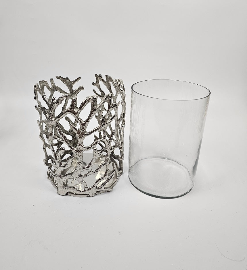 EHAIKA Sea Coral (Small) Flower Vase / Candle Holder With Glass Insert - Aluminium Tabletop Decoration