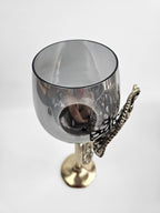 EHAIKA Large Pillar Candle Holder - Aluminum Gilded Lily Pad - Ombre Sea Kelp Green Colored Glass