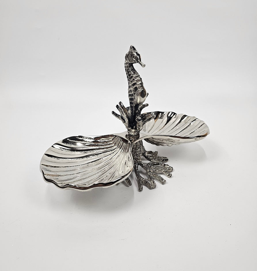 EHAIKA Seahorse 2 Section Nuts / Snack Server Plates - Aluminium Decorative Dinning Tableware
