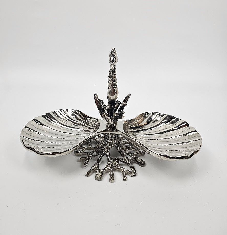 EHAIKA Seahorse 2 Section Nuts / Snack Server Plates - Aluminium Decorative Dinning Tableware