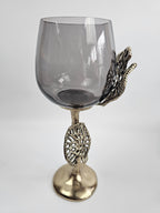 EHAIKA Small Pillar Candle Holder - Aluminum Gilded Lily Pad - Ombre Sea Kelp Green Colored Glass