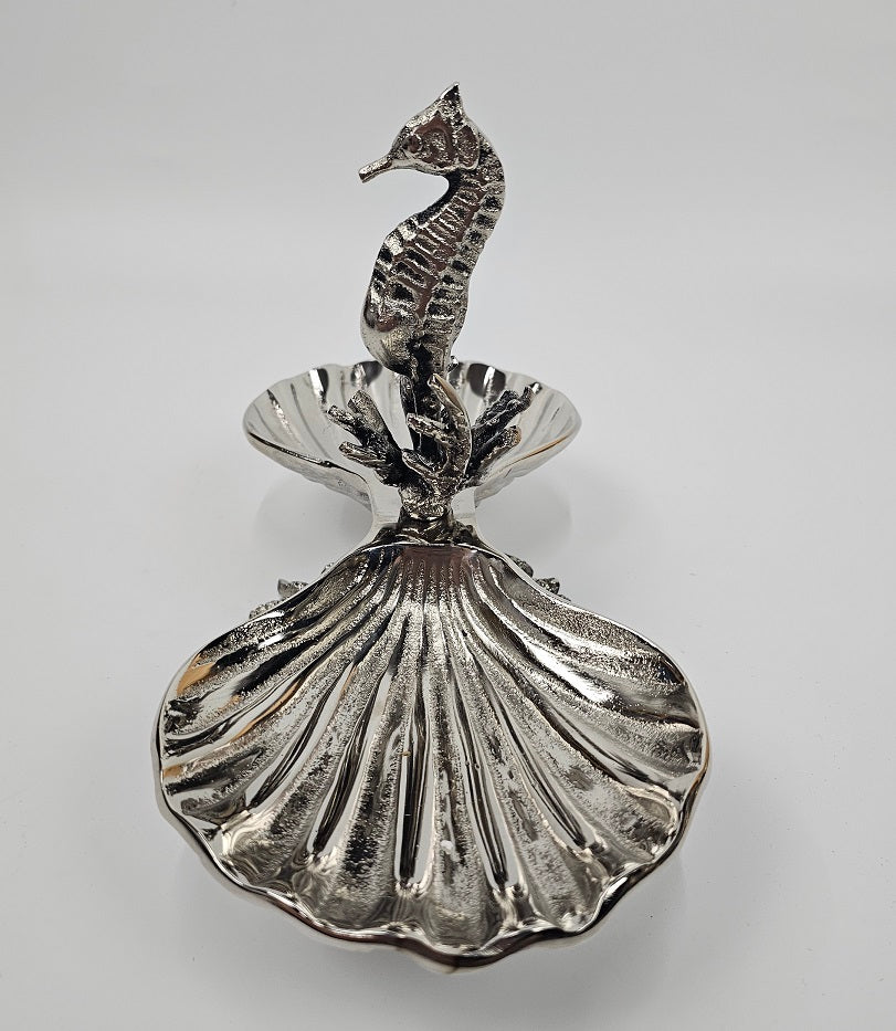 EHAIKA Seahorse 2 Section Nuts / Snack Server Plates - Aluminium Decorative Dinning Tableware