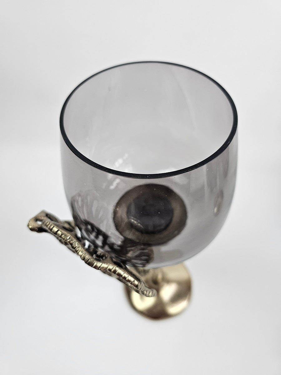 EHAIKA Small Pillar Candle Holder - Aluminum Gilded Lily Pad - Ombre Sea Kelp Green Colored Glass