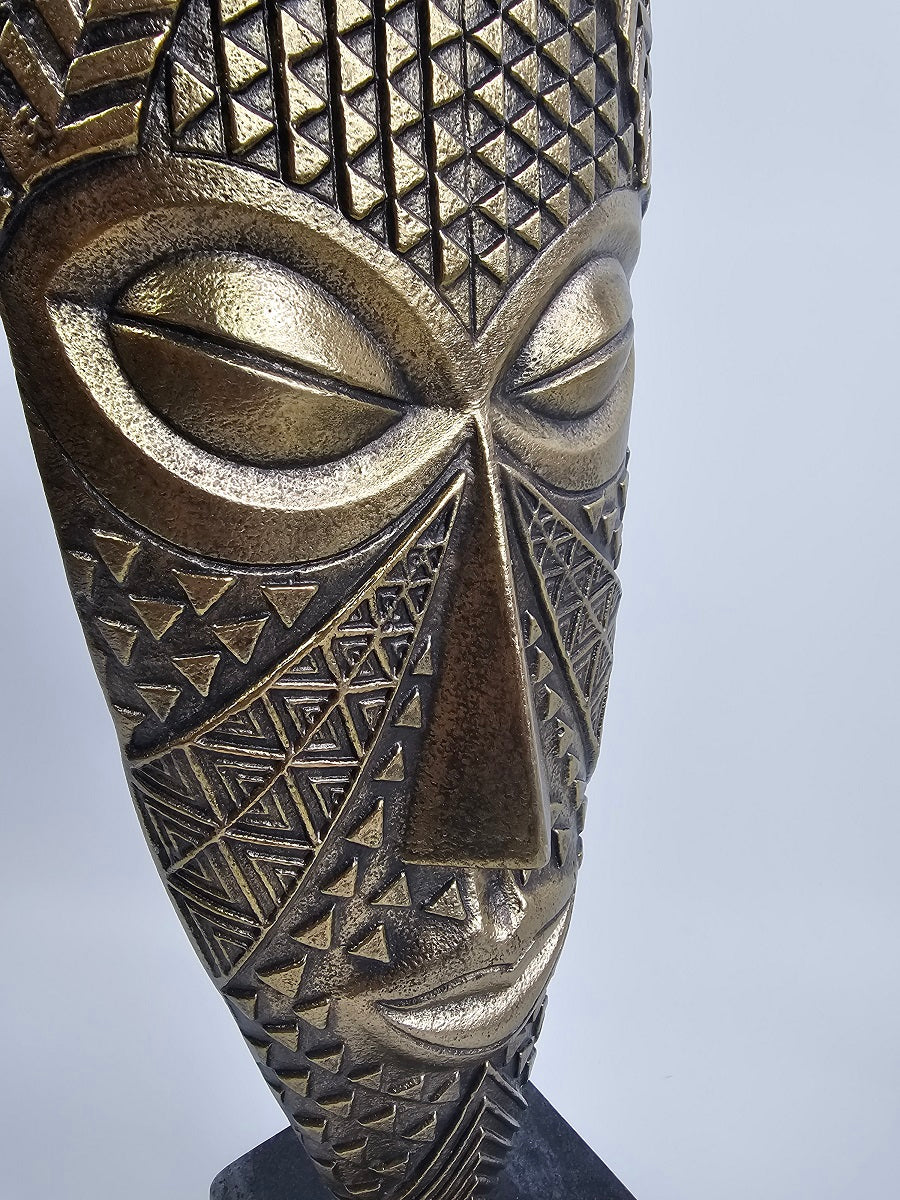 EHAIKA Tribal Mask (Large) Aluminium Sculpture With Natural Marble Base – Home Office Table-top Elegance Design Decoration
