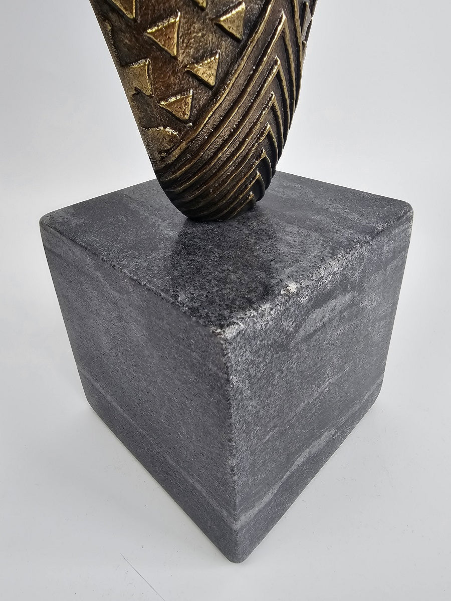 EHAIKA Tribal Mask (Large) Aluminium Sculpture With Natural Marble Base – Home Office Table-top Elegance Design Decoration