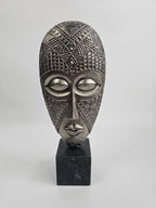 EHAIKA Tribal Mask (Small) Aluminium Sculpture With Natural Marble Base – Home Office Desktop Classical Design Decoration