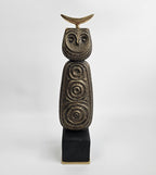 EHAIKA Tribal Owl (Large) Aluminium Sculpture With Natural Wood Base - Home Office Table-top Display Decoration