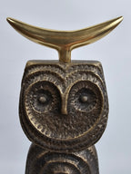 EHAIKA Tribal Owl (Large) Aluminium Sculpture With Natural Wood Base - Home Office Table-top Display Decoration