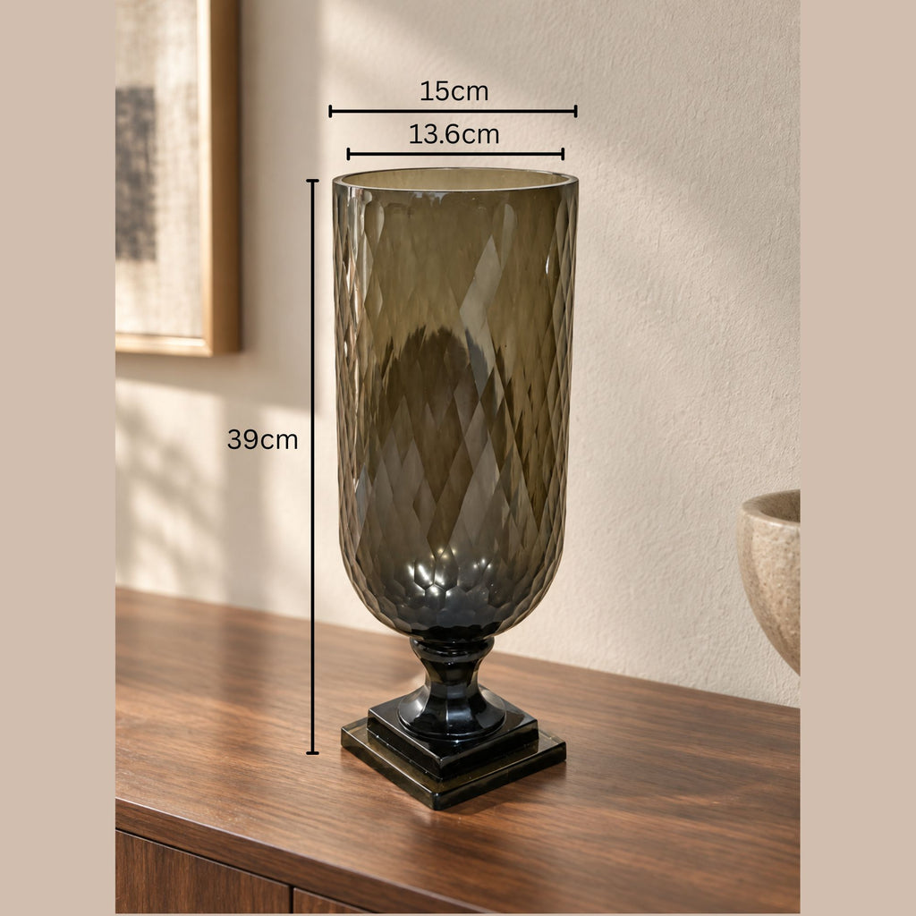 EHAIKA Designer Hurricane Glass Flower Vase, Handmade Honeycomb Cut Patterned - Cylinder Shaped