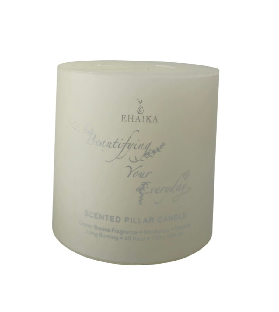 EHAIKA 2 Wicks Ocean Breeze Scented Pillar Candle 10 x 10 cm – Smokeless, Dripless, 40 hours Burning