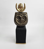 EHAIKA Tribal Owl (Small) Aluminium Sculpture With Natural Wood Base - Home Office Table-top Display Decoration
