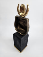 EHAIKA Tribal Owl (Small) Aluminium Sculpture With Natural Wood Base - Home Office Table-top Display Decoration