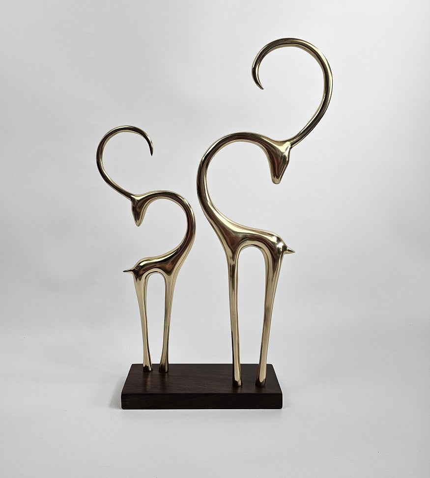 EHAIKA Golden Reindeer Aluminium Sculpture With Natural Solid Wood Base - Valentine's Day Couples Home Office Gifts