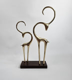 EHAIKA Golden Reindeer Aluminium Sculpture With Natural Solid Wood Base - Valentine's Day Couples Home Office Gifts
