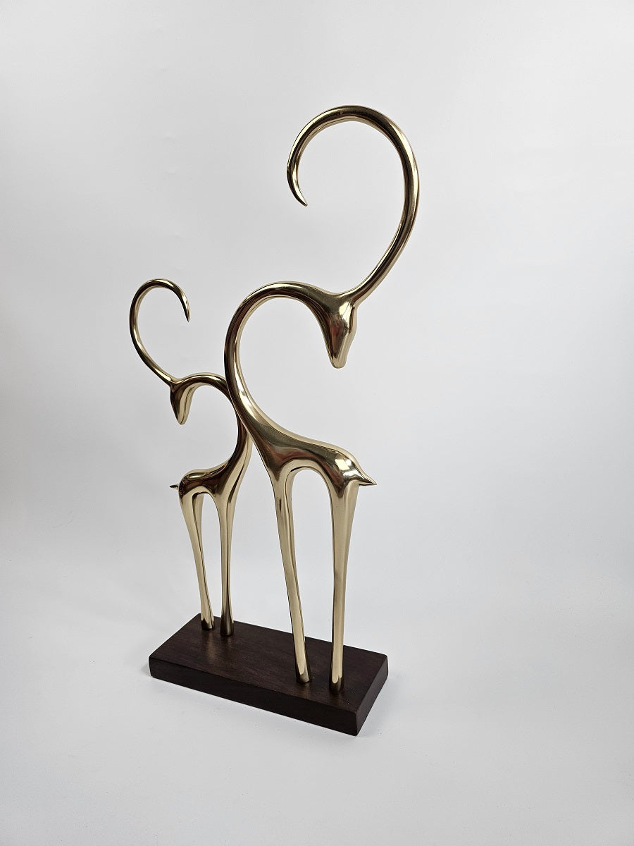 EHAIKA Golden Reindeer Aluminium Sculpture With Natural Solid Wood Base - Valentine's Day Couples Home Office Gifts