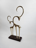 EHAIKA Golden Reindeer Aluminium Sculpture With Natural Solid Wood Base - Valentine's Day Couples Home Office Gifts