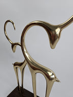 EHAIKA Golden Reindeer Aluminium Sculpture With Natural Solid Wood Base - Valentine's Day Couples Home Office Gifts