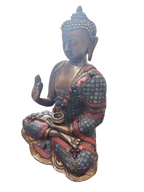 Authentic antique look brass bronze with colour stone tabletop buddha sitting statue home religious decoration