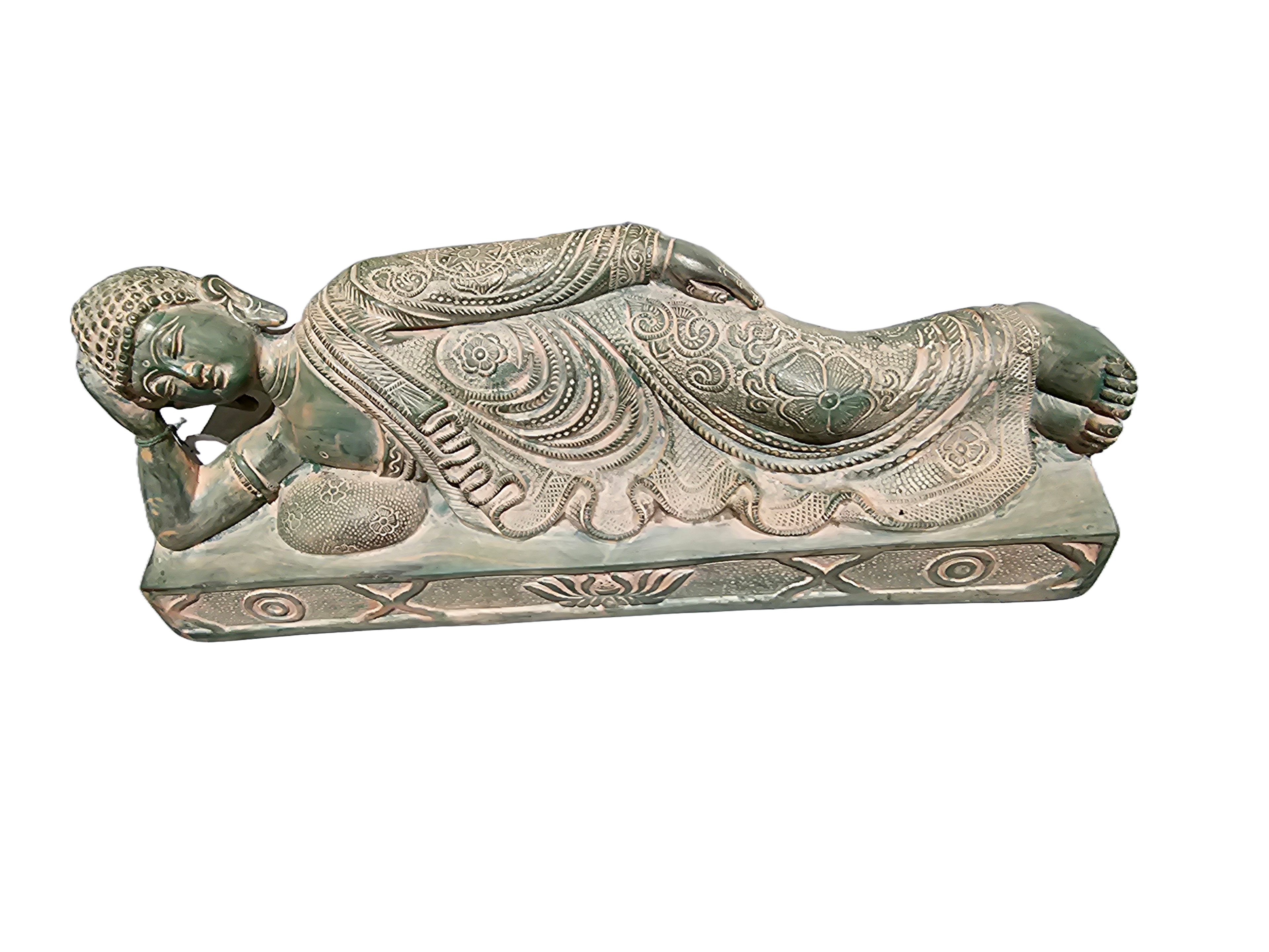 Antique looking pure brass bronze sleeping Buddha small ornament figurines resting statue