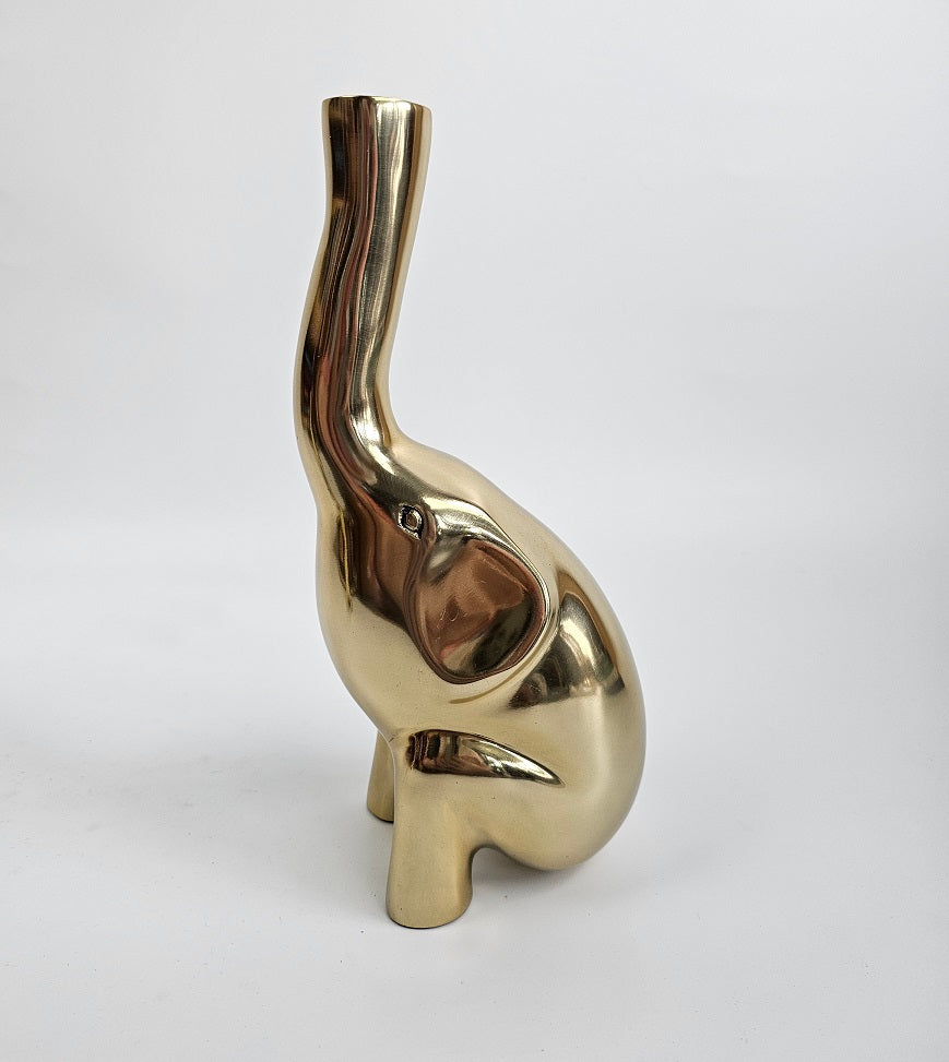 EHAIKA Golden Elephant Bud Vase (Large) Aluminium Sculpture - Single Flower Home Office Table-top Display Decoration